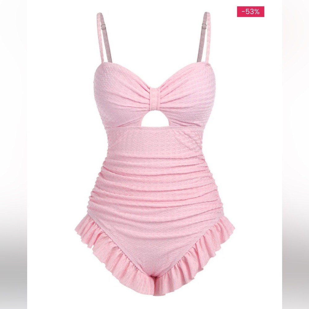 Pink Ruffled 1950s Swimsuit